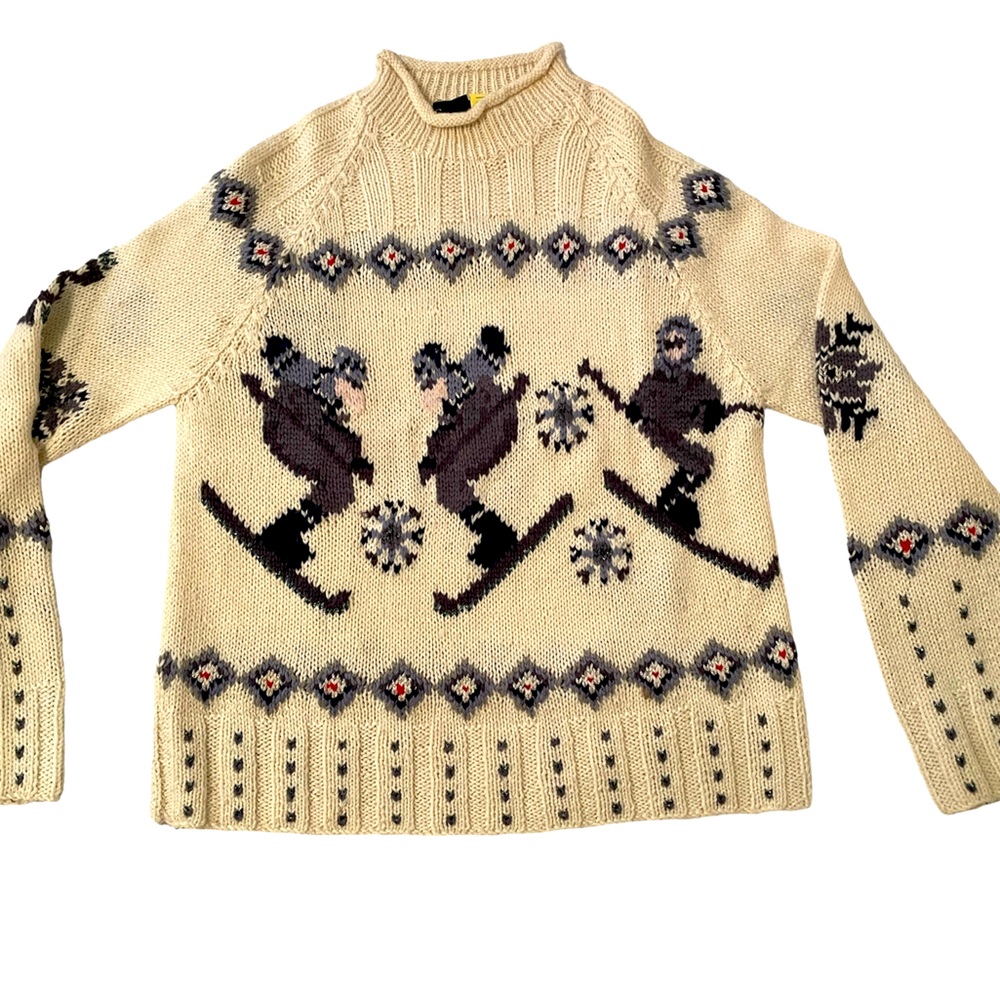 Gorsuch Ltd Wool White Winter Sweater- Skiing, Snowflakes. - Picture 1 of 10